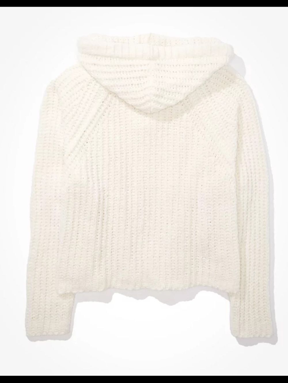 American Eagle Womens White Chenille Open Knit Cropped Hooded Sweater Size Small - Picture 4 of 13